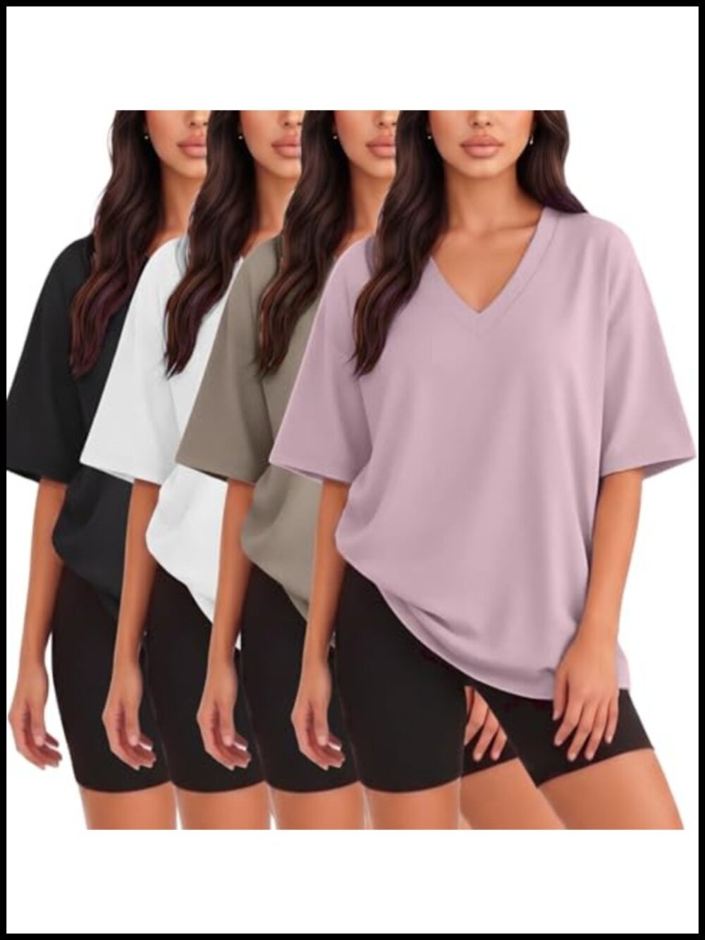Oversized Drop Shoulder V-Neck Short Sleeve T-Shirts 4 Pack Casual Tops